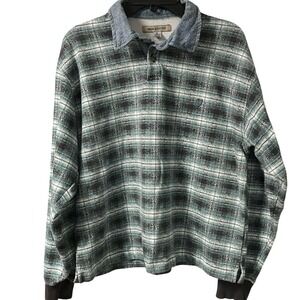 Urban Outfitters Plaid Long Sleeve Polo Shirt Men's Size S Green Blue White